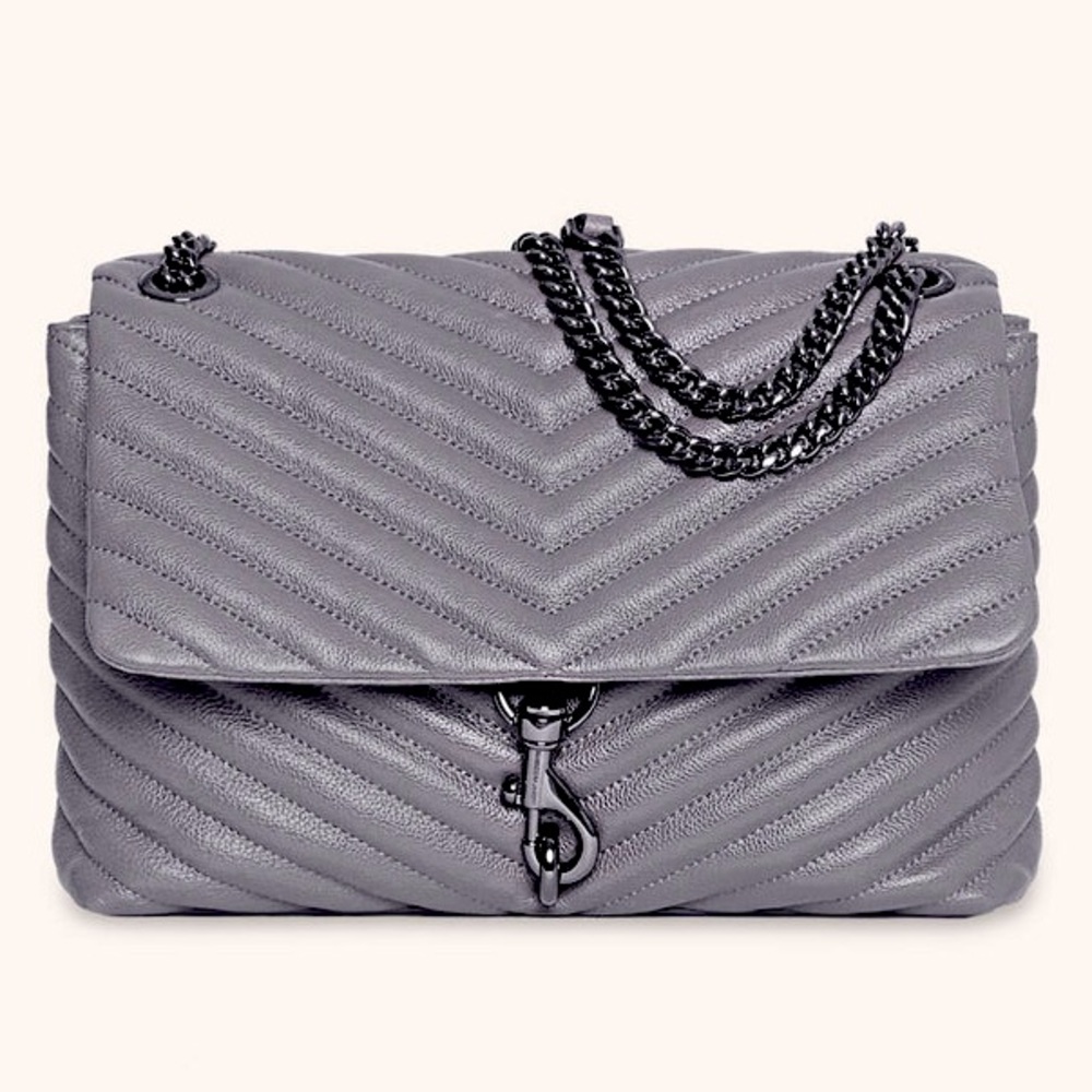 NEW! Rebecca Minkoff Gray Crossbody Bag with Quilted Design and Chain Strap